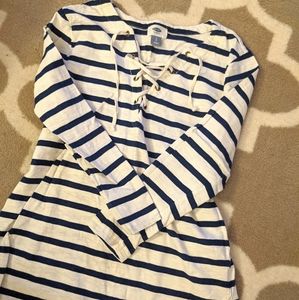 Blue and White stripped lace up top